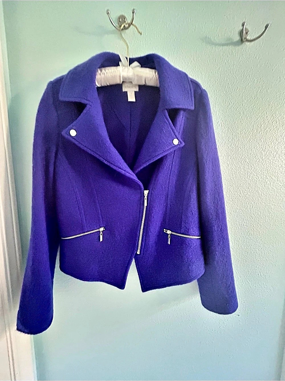 Chico's Boiled Wool Blend Moto Jacket Purple size 1